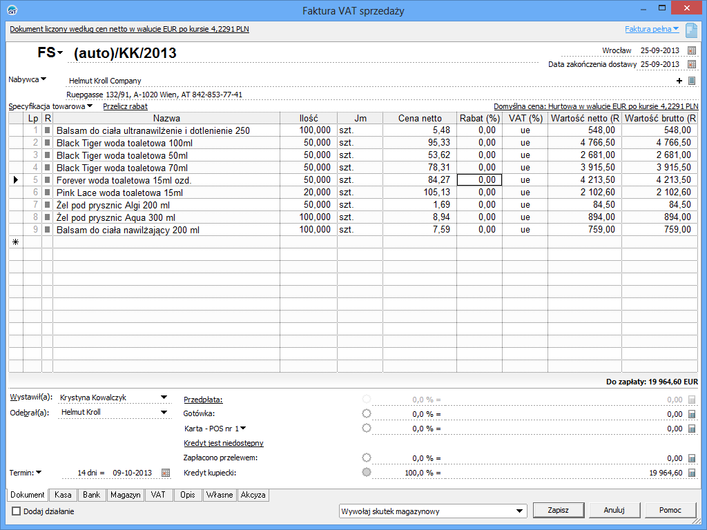faktura sprzedazy w walucie obcej