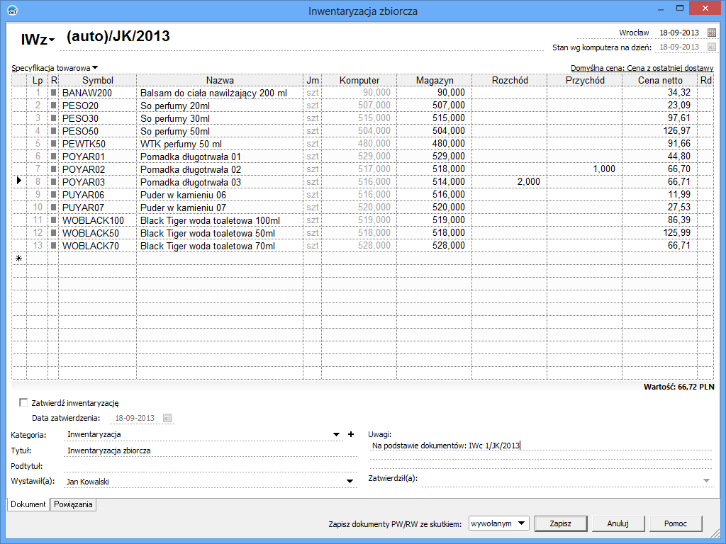 inwentaryzacja stanow magazynowych